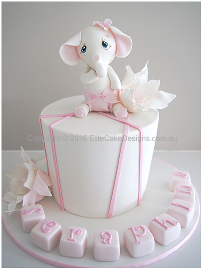 baby elephant christening cake for boy or girl